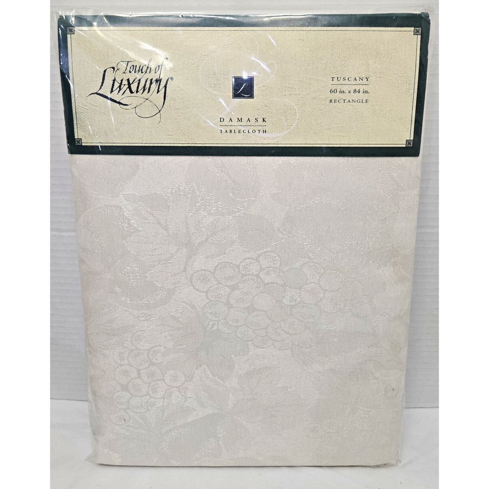 Vintage Mervyn's lvory Damask Tablecloth 60x84 Oblong Grapevine Deadstock NIP